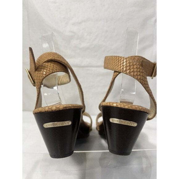 Authentic JIMMY CHOO Leather Snake Embossed Tan and Brown Wood heel size 37 - Picture 6 of 15